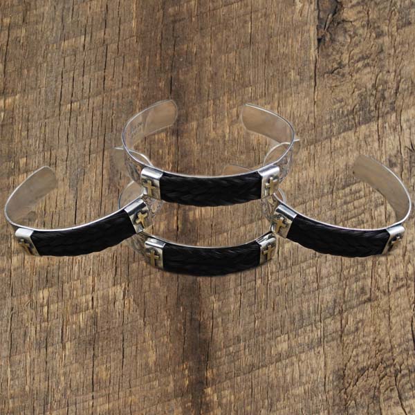 Silver Cuff Horsehair Bracelets Cross